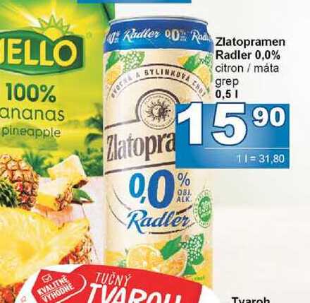 Zlatopramen Radler 0,0% citron / máta grep 0,5l
