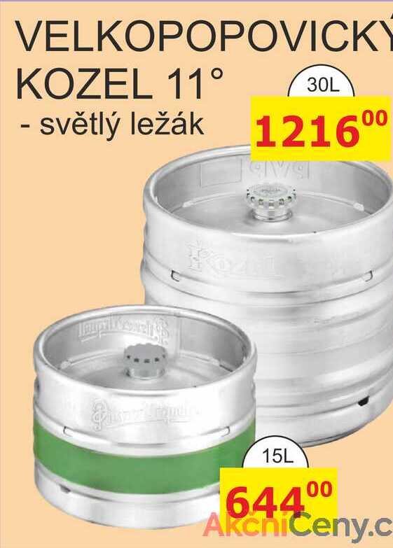 Velkopopovický Kozel 11° pivo ležák světlý sud 15l