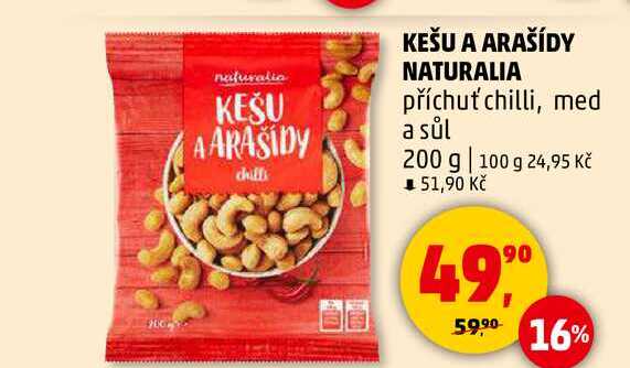 KEŠU A ARAŠIDY NATURALIA příchuť chilli, 200 g