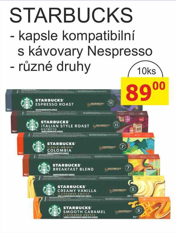 STARBUCKS - kapsle kompatibilní s kávovary Nespresso - různé druhy 10ks 