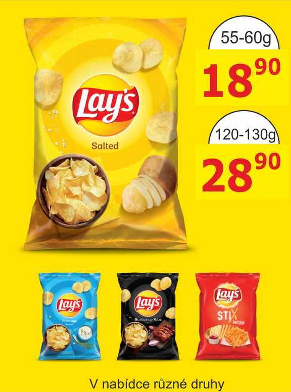 Lay's chips 120g, vybrané druhy