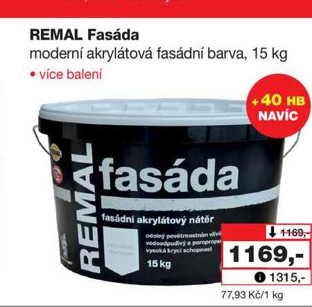 REMAL Fasáda moderní akrylátová fasádní barva, 15 kg 