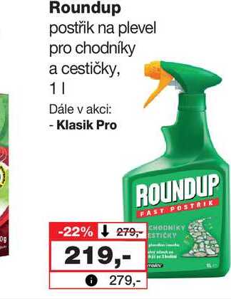 Roundup postřik na plevel pro chodníky a cestičky, 1l 