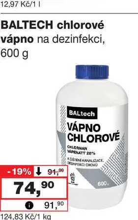 BALTECH chlorové vápno na dezinfekci, 600 g