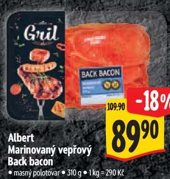 Albert Marinovaný vepřový Back bacon, 310 g