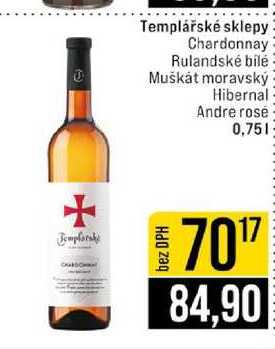 Templářské sklepy Chardonnay Rulandské bilé Muškát moravský Hibernal Andre rose 0,75l