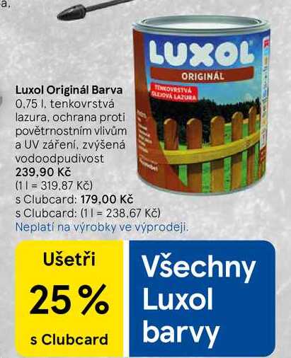 Luxol Originál Barva, 0,75 I, tenkovrstvá lazura, ochrana proti povětrnostním vlivům a UV záření 