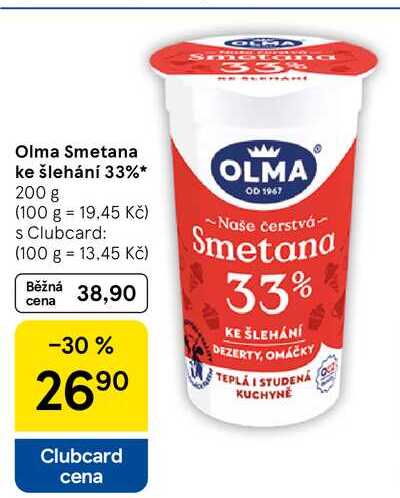 Olma Smetana ke šlehání 33%, 200 g 