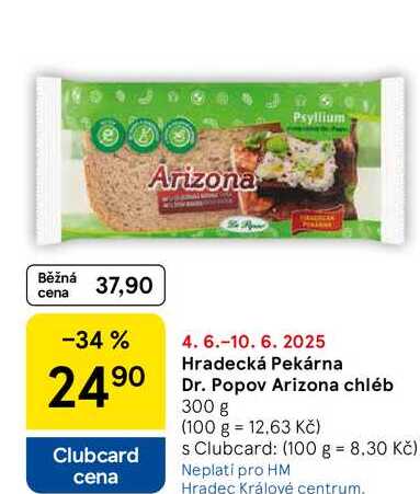 Hradecká Pekárna Dr. Popov Arizona chléb, 300 g  