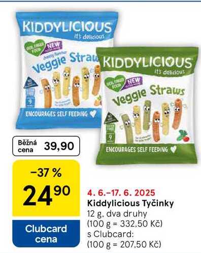 Kiddylicious Tyčinky, 12 g. dva druhy  