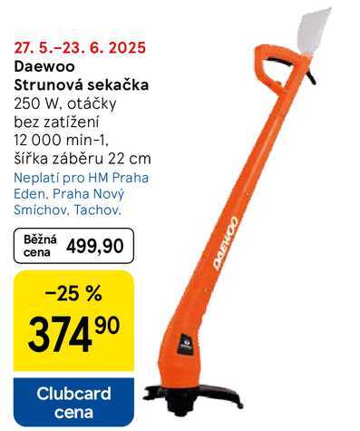 Daewoo Strunová sekačka, 250 W, otáčky bez zatížení 12 000 min-1. šířka záběru 22 cm 