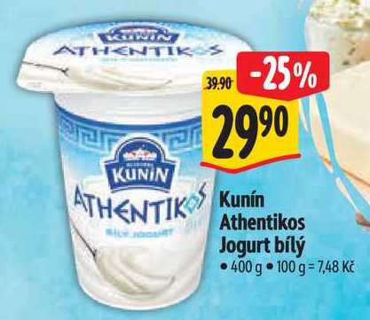 Kunín Athentikos Jogurt bílý, 400 g
