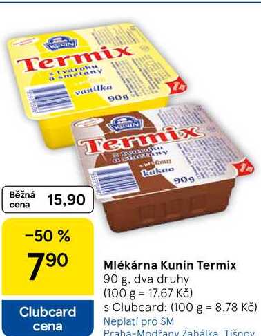 Mlékárna Kunín Termix, 90 g, dva druhy 