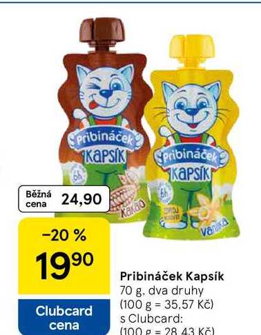 Pribináček Kapsík, 70 g, dva druhy
