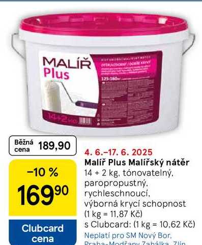 Malíř Plus Malířský nátěr, 14+2 kg, tónovatelný. paropropustný
