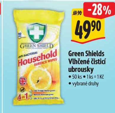 Green Shields Vlhčené čisticí ubrousky, 50 ks