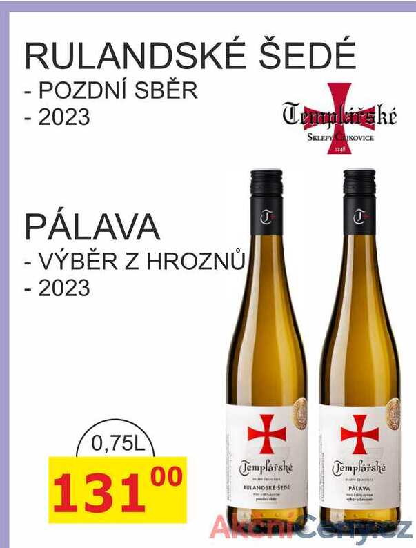 Templářské sklepy 0,75l PÁLAVA - VÝBĚR Z HROZNŮ - 2023 