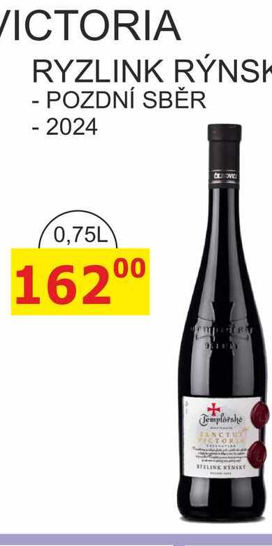 Templářské sklepy 0,75l SANCTUS VICTORIA RYZLINK RÝNSKÝ - POZDNÍ SBĚR - 2024 