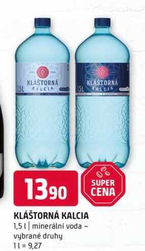 Kláštorná kalcia 1,5l minerální voda vybrané druhy 