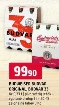 Budweiser Budvar B:Original světlý ležák 6 x 0,33l