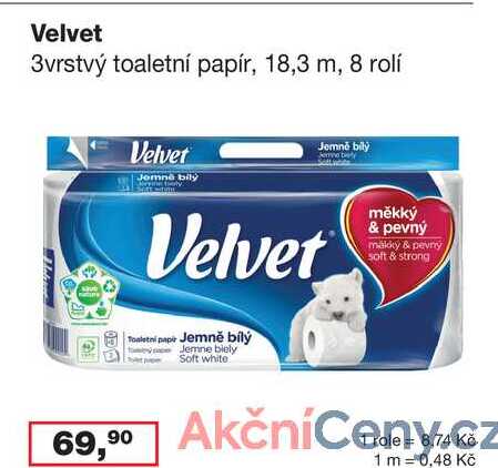Velvet 3vrstvý toaletní papír, 18,3 m, 8 rolí
