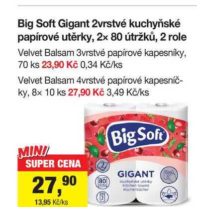 Big Soft Gigant 2vrstvé kuchyňské papírové utěrky, 2x 80 útržků, 2 role 