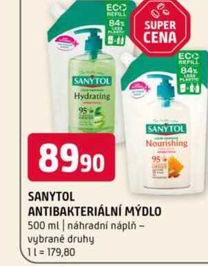 Sanytol antibakteriální mýdlo 500 ml náhradní náplň vybrané druhy 