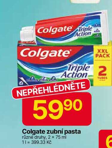 Colgate zubní pasta různé druhy, 2 x 75 ml