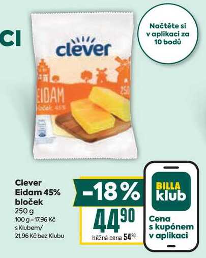 Clever Eidam 45% bloček 250 g 