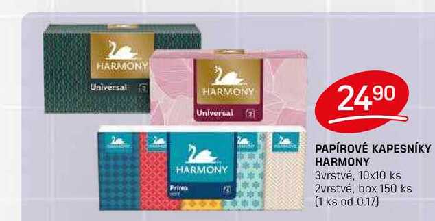 HARMONY PAPÍROVÉ KAPESNÍKY HARMONY 3vrstvé, 10x10 ks 