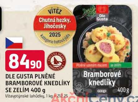 DLE GUSTA PLNĚNÉ HEZKY BRAMBOROVÉ KNEDLÍKY SE ZELIM 400 g 