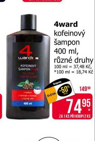 4ward kofeinový šampon 400 ml, různé druhy 