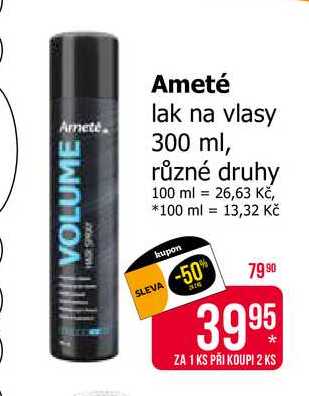 Ameté lak na vlasy 300 ml, různé druhy 