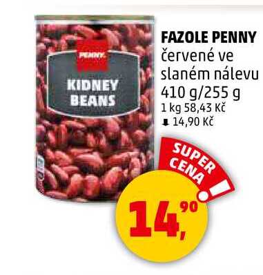FAZOLE PENNY červené ve slaném nálevu, 410 g/255 g 