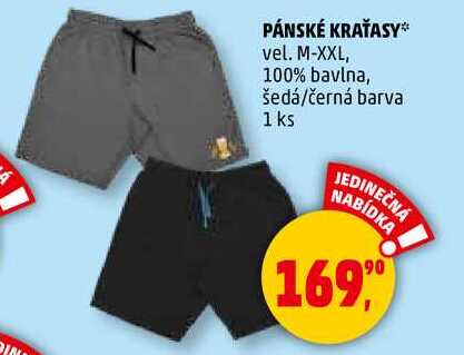 PÁNSKÉ KRAŤASY vel. M-XXL, 100% bavlna, šedá/černá, 1 ks  