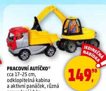 PRACOVNÍ AUTÍČKO cca 17-25 cm, odklopitelná kabina a aktivní panáček, 1 ks