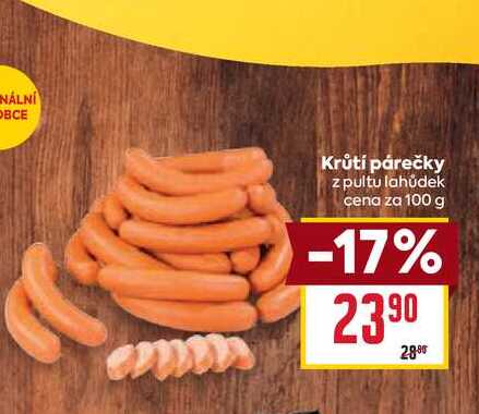 Krůtí párečky z pultu lahůdek cena za 100 g 