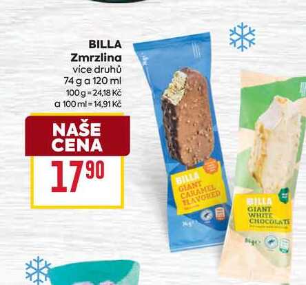 BILLA Zmrzlina více druhů 74 g a 120 ml