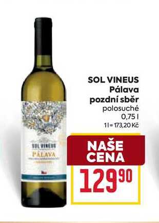 SOL VINEUS Pálava pozdní sběr polosuché 0,75l