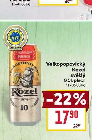 Velkopopovický Kozel světlý 0,51, plech 