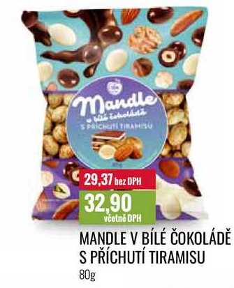 MANDLE V BÍLÉ ČOKOLÁDĚ S PŘÍCHUTÍ TIRAMISU 80g 