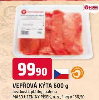VEPŘOVÁ KÝTA 600 g bez kosti, plátky, balená 