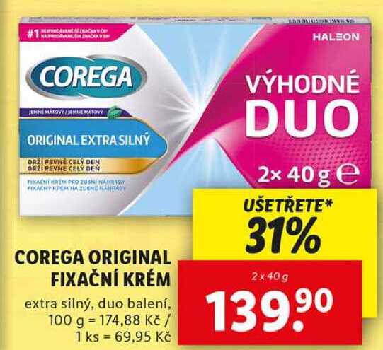 COREGA ORIGINAL FIXAČNÍ KRÉM, 2x 40 g