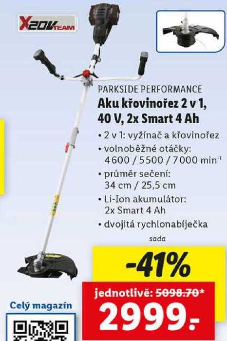 Aku křovinořez 2 v 1, 40 V, 2x Smart 4 Ah 