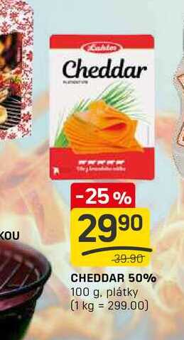 CHEDDAR 50% 100 g, plátky