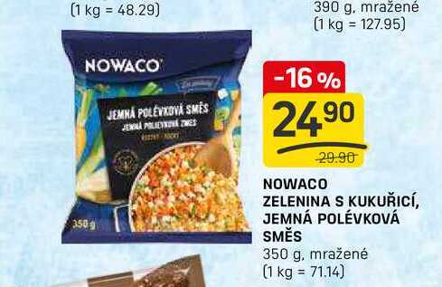 NOWACO ZELENINA S KUKUŘICÍ, JEMNÁ POLÉVKOVÁ SMĚS 350 g, mražené