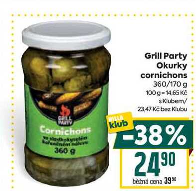 Grill Party Okurky cornichons 360/170 g