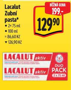 Lacalut Zubní pasta, 2x 75 ml