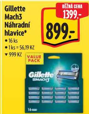 Gillette Mach3 Náhradní hlavice, 16 ks