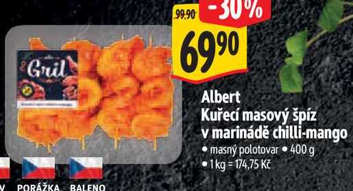 Albert Kuřecí masový špíz v marinádě chilli-mango, 400 g